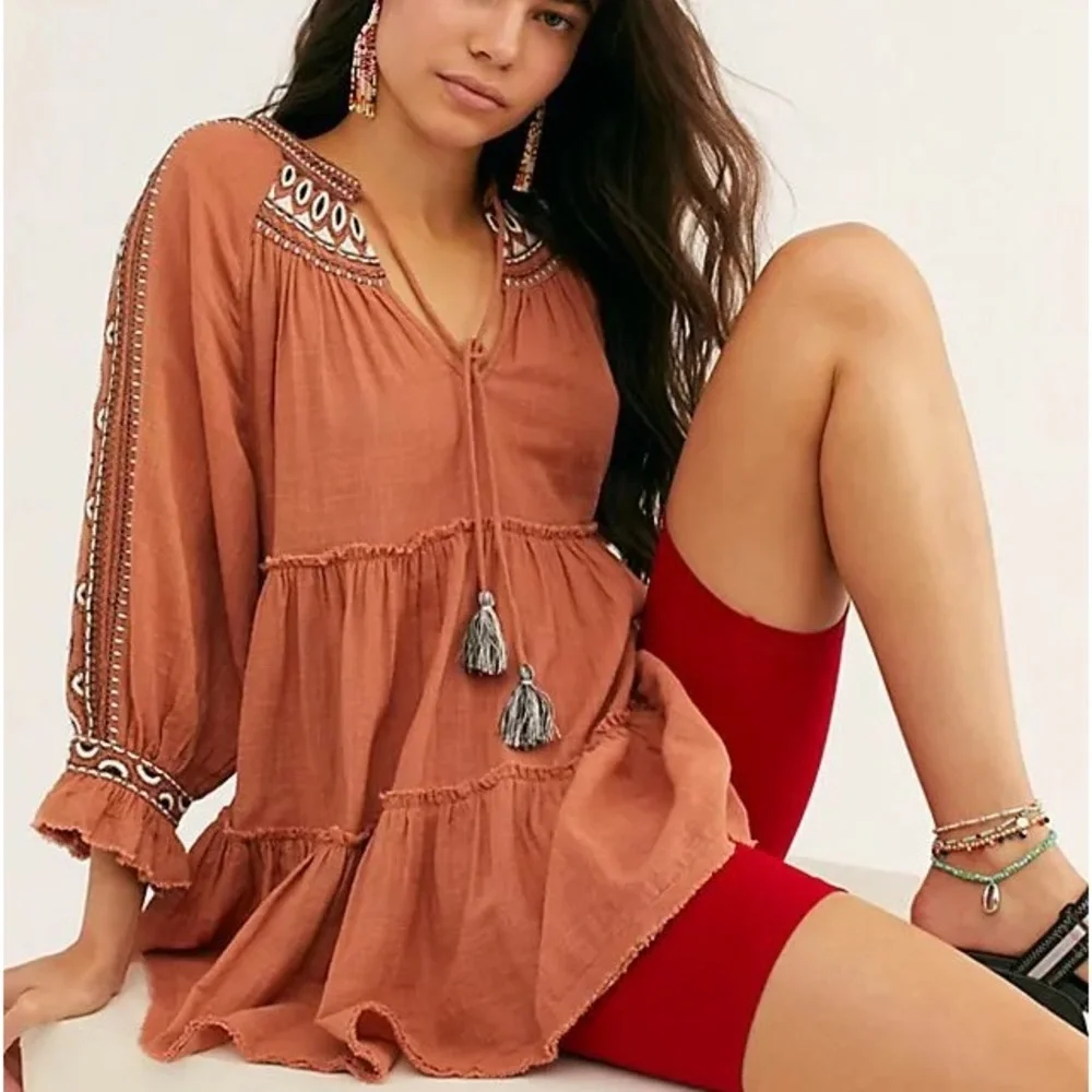 Free People Dream Weaver V-Neck Embroidered Tunic
